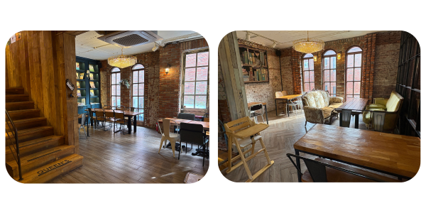 安国クイーンズベーカリー＆カフェの広い店内｜落ち着いた雰囲気のベーカリーカフェ