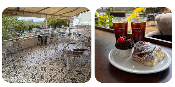 クイーンズベーカリー＆カフェで注文したコーヒーとデザート｜安国の人気カフェ