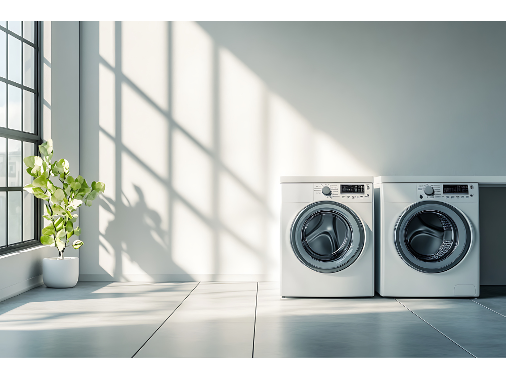 室内に設置された洗濯機　韓国では新しいアパートで凍結しにくい構造も増えている